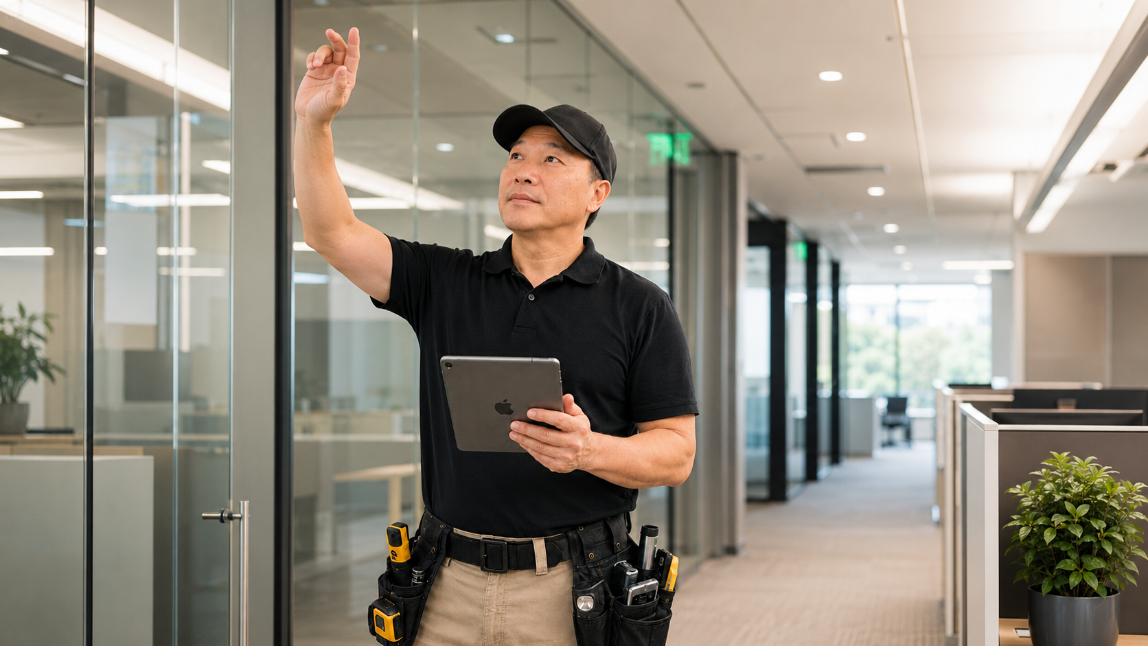 Sean inspecting interior commercial office conditions.