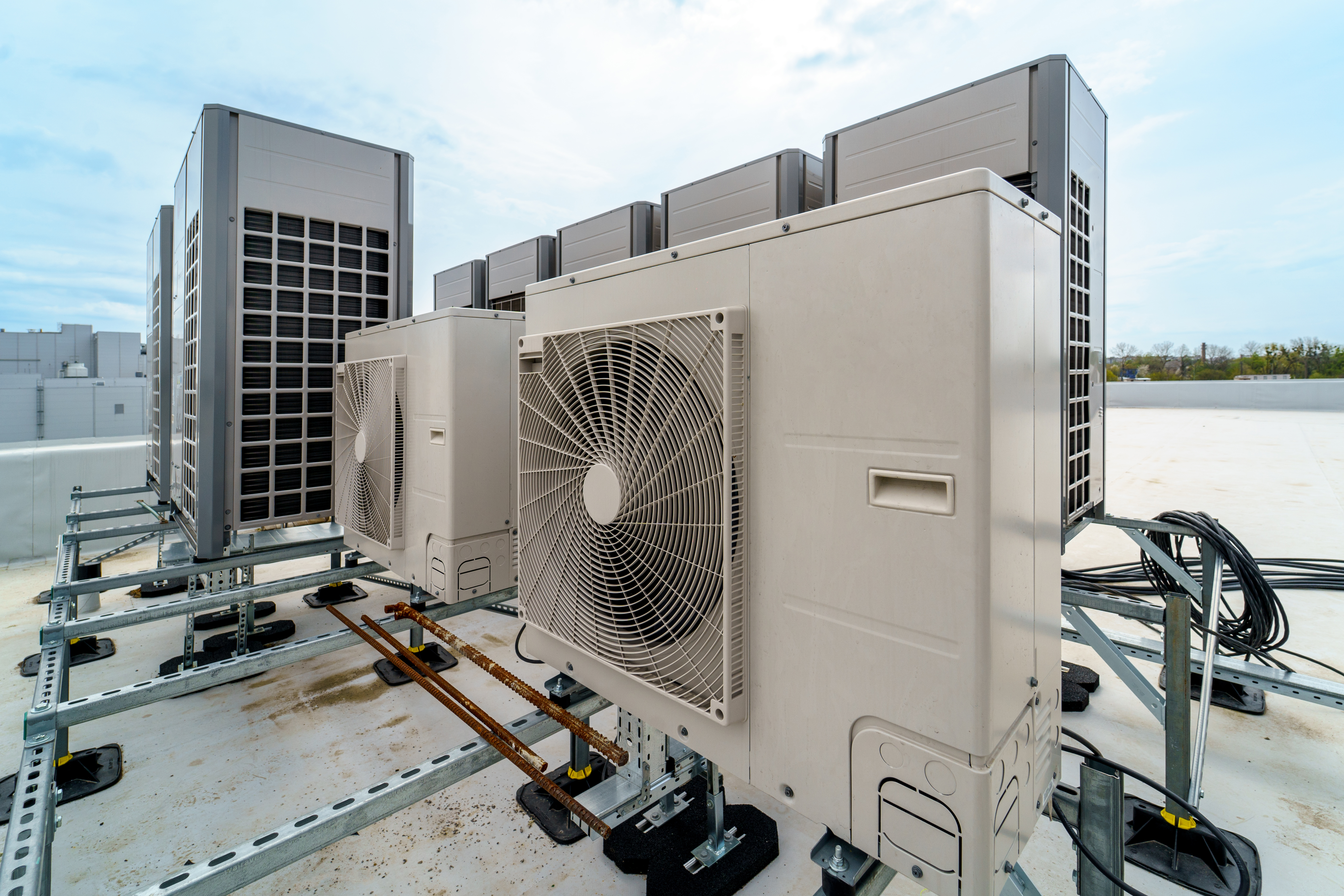 Commercial HVAC equipment on a roof.