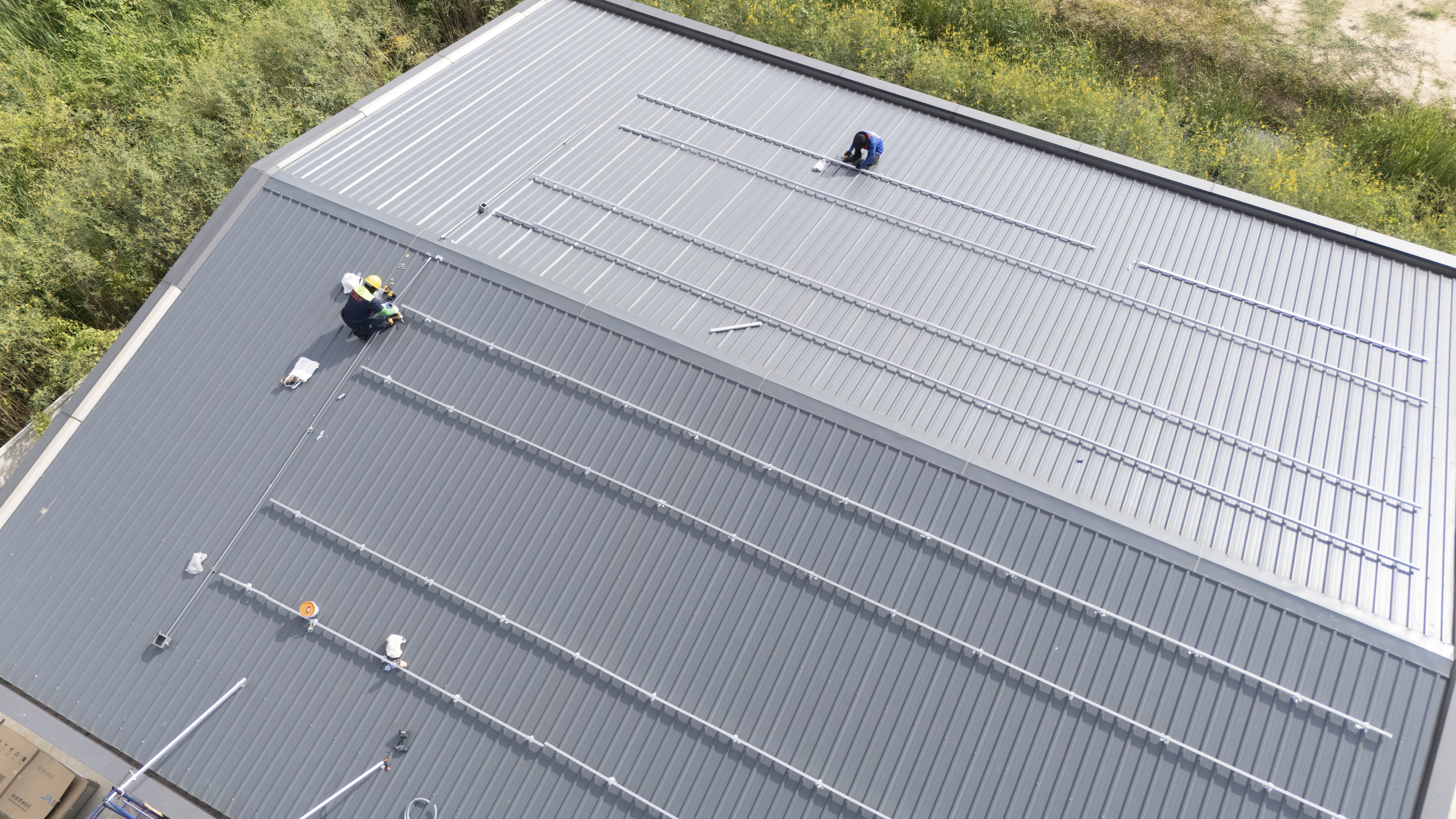 Commercial roof surface for drainage observations.