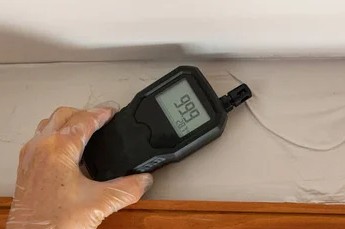 Moisture meter being used to document a reading.