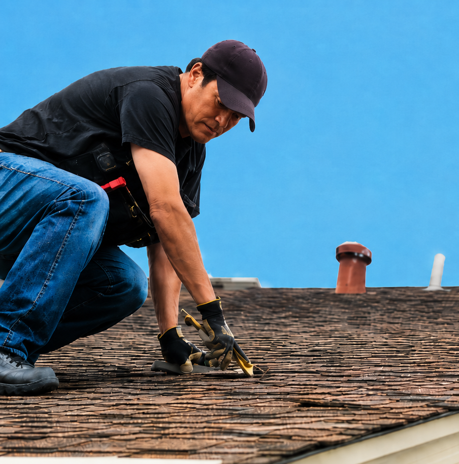 Roof inspection of shingles and visible roof wear.